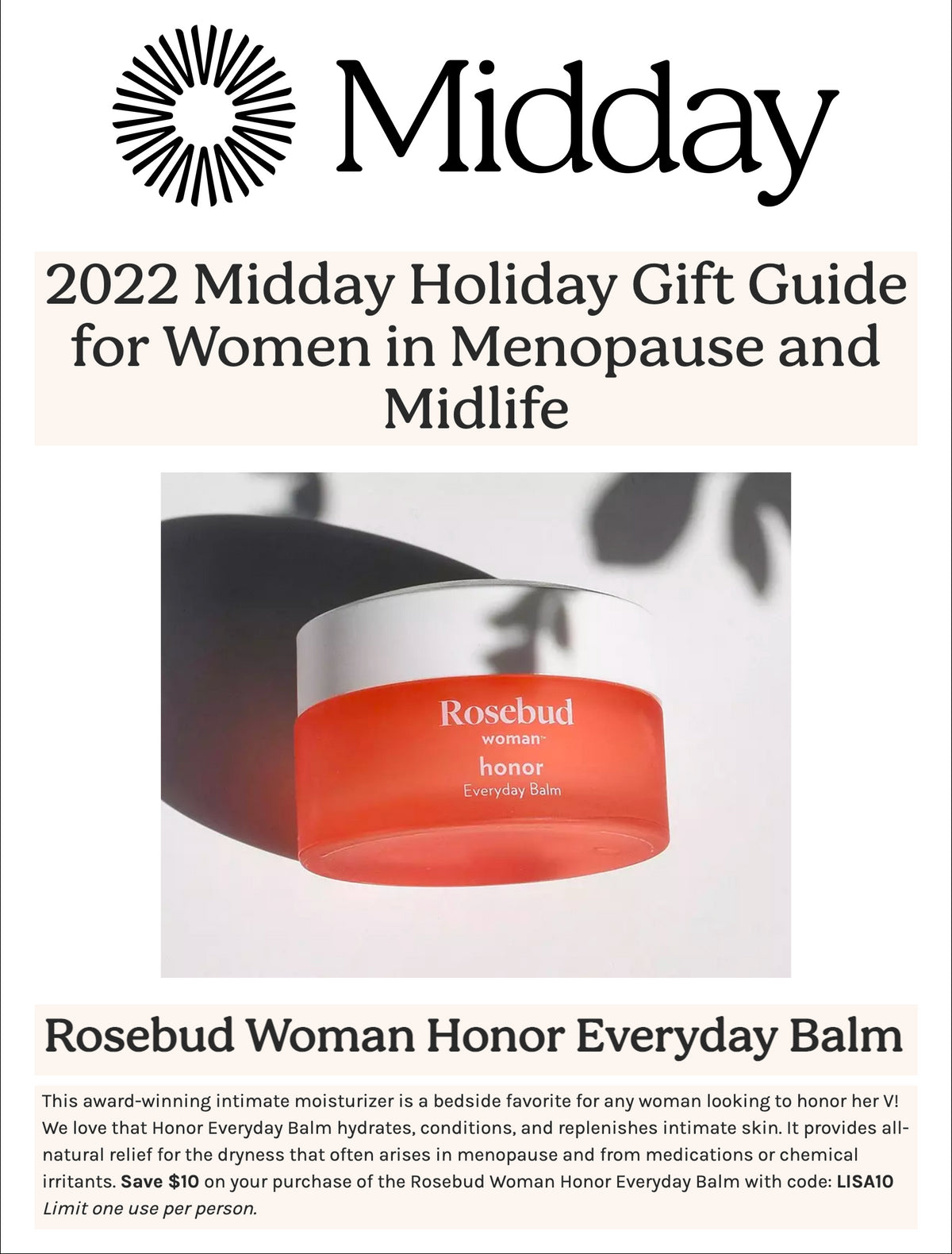 Midday Health Gift Guide Featuring Rosebud Woman