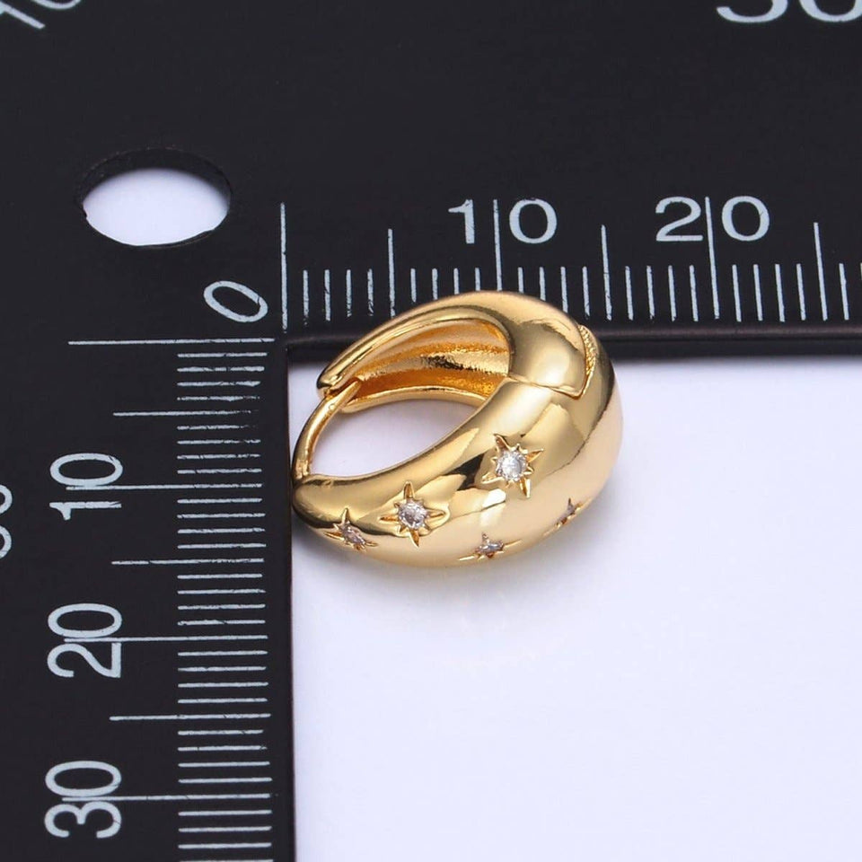 24K Gold Filled Celestial North Star CZ Dome Huggie Earrings | AD111