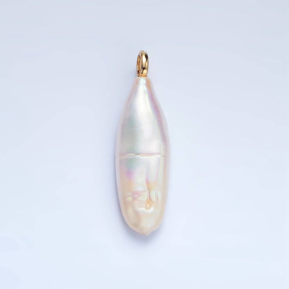 24K Gold Filled 30mm Freshwater Pearl Biwa Teardrop Charm | P1898