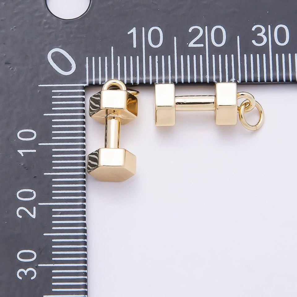 16K Gold Filled 16mm Minimalist Dumbbell 3D Multidimensional Charm | Charms-00864