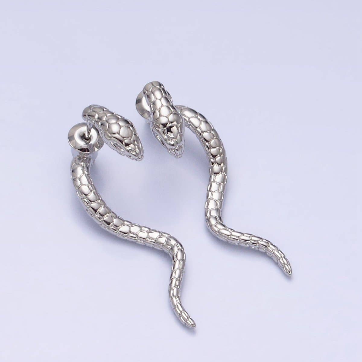16K Gold Filled Snake Serpent Textured Wavy Drop Stud Earrings in Gold & Silver | AD1476 AD1477