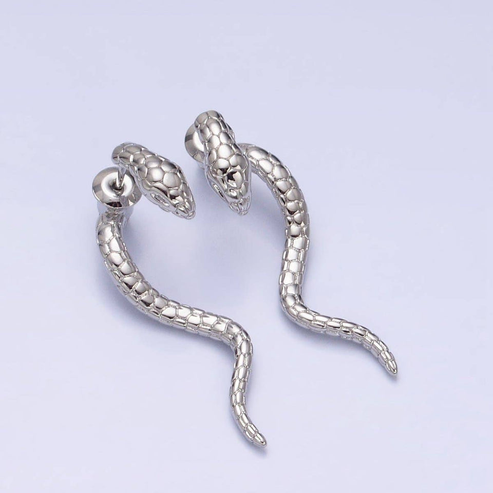 16K Gold Filled Snake Serpent Textured Wavy Drop Stud Earrings in Gold & Silver | AD1476 AD1477