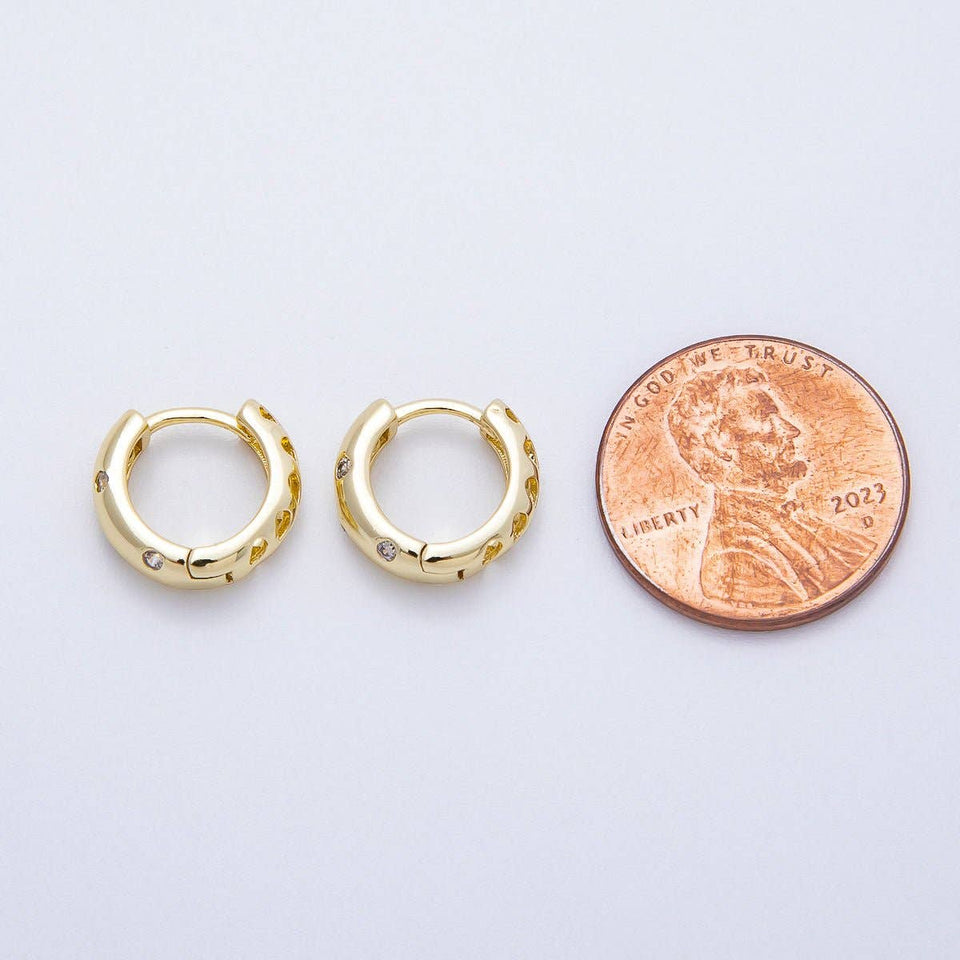 16K Gold Filled 12mm Clear CZ Dotted Cartilage Huggie Earrings | Earrings-00341