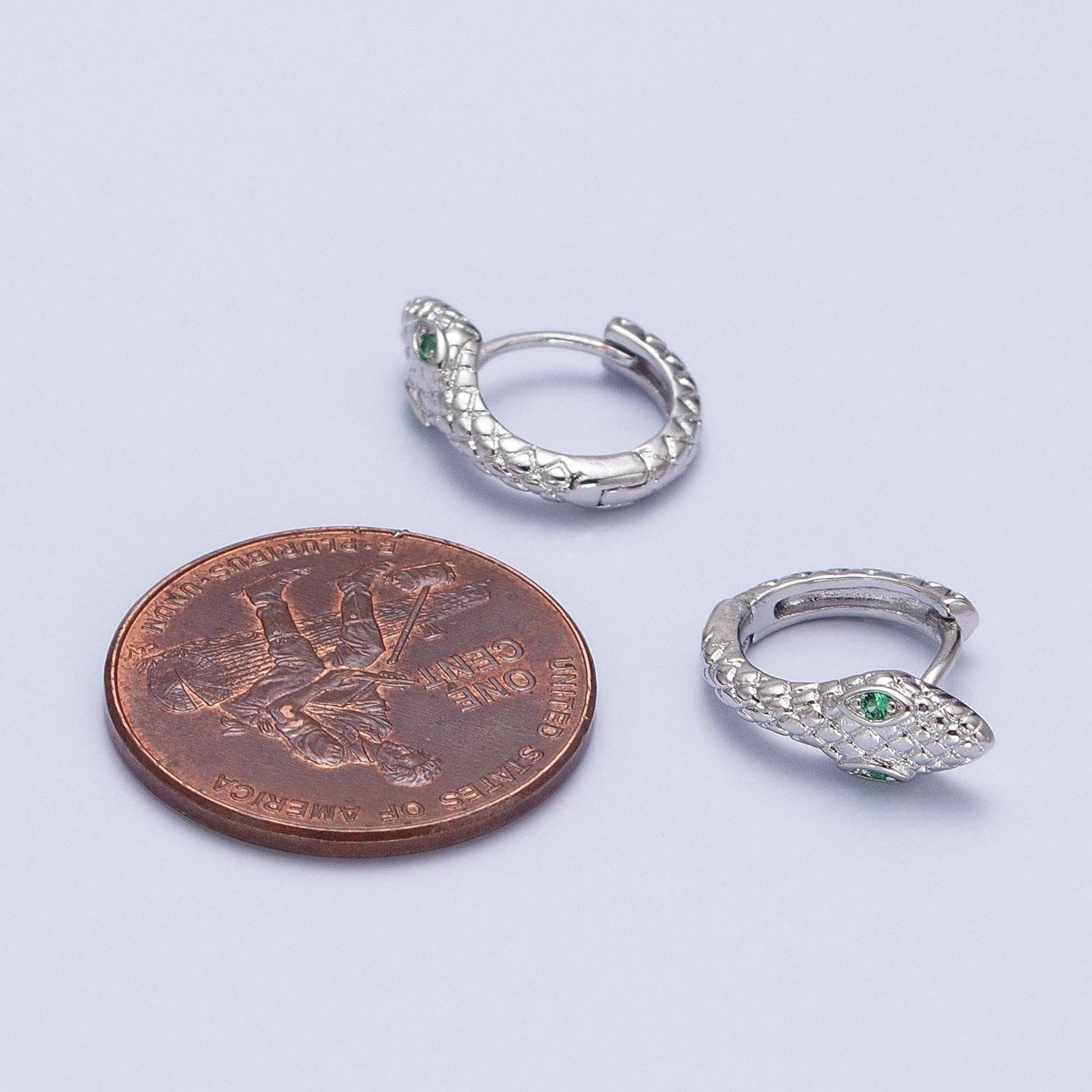 Green-Eyed Scaled Snake Serpent Cartilage Huggie Earrings