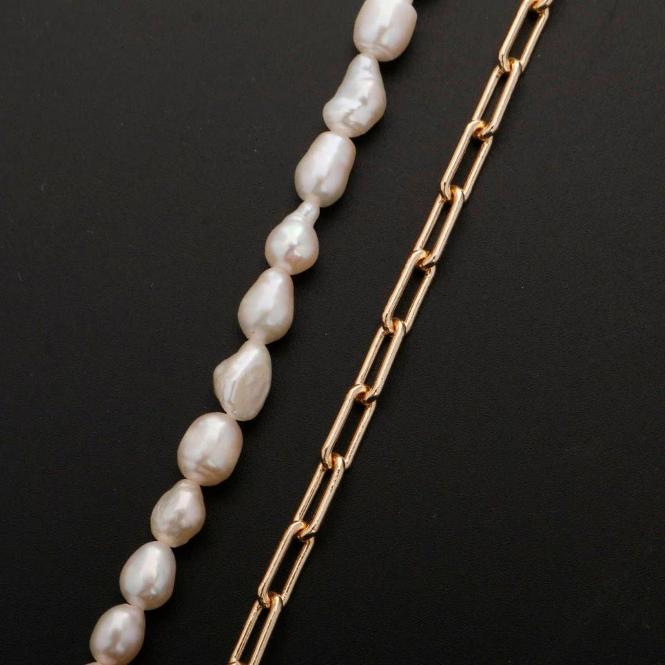 18k Gold Filled Freshwater Pearl Half Chain Necklace Paper Clip Link 16 inch + 2" extender Length Handmade Minimalist Jewelry | WA-331 Clearance Pricing