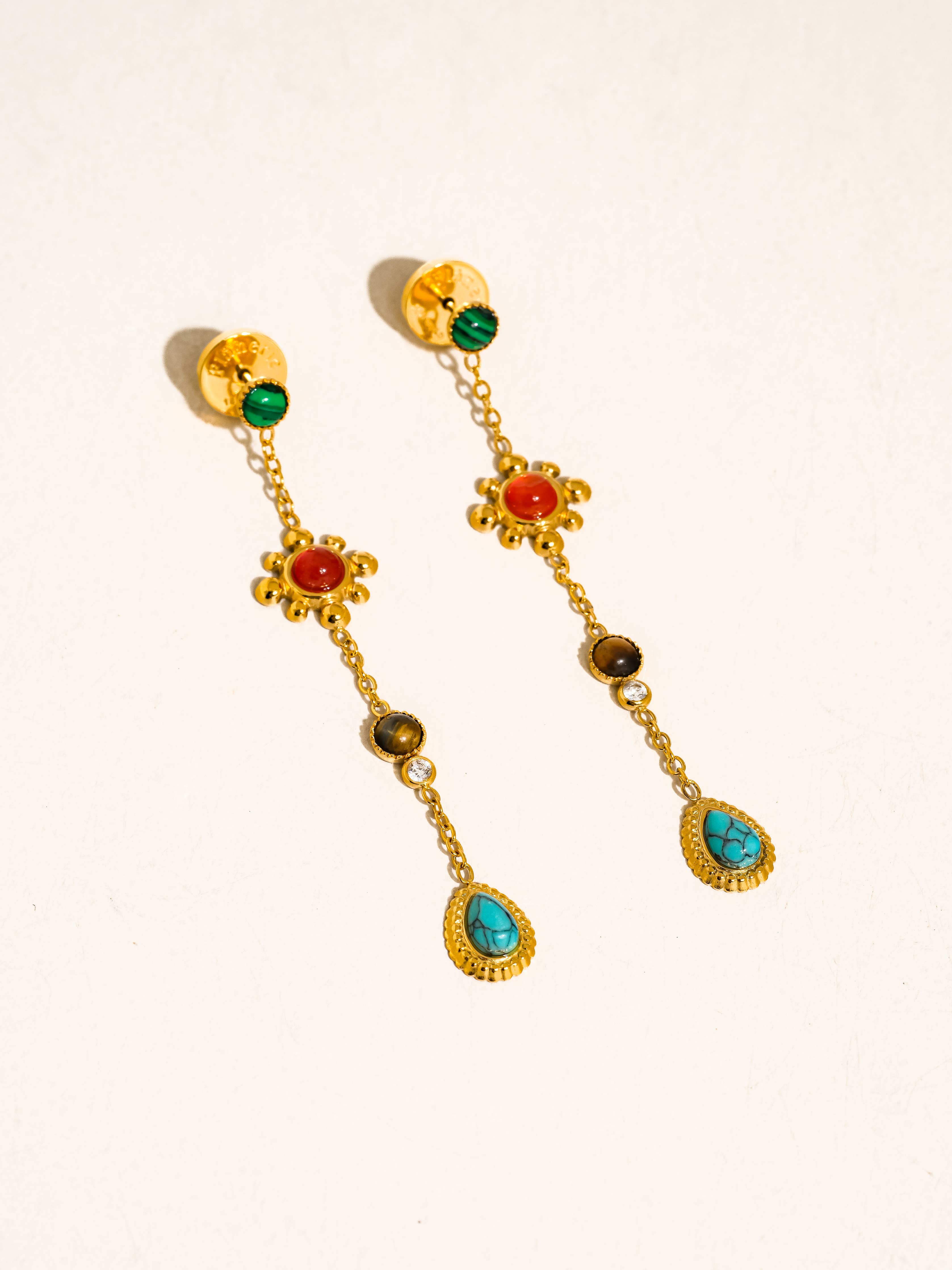 Bellevie 18K Gold Non-Tarnish Boho Gemstone Drop Earrings