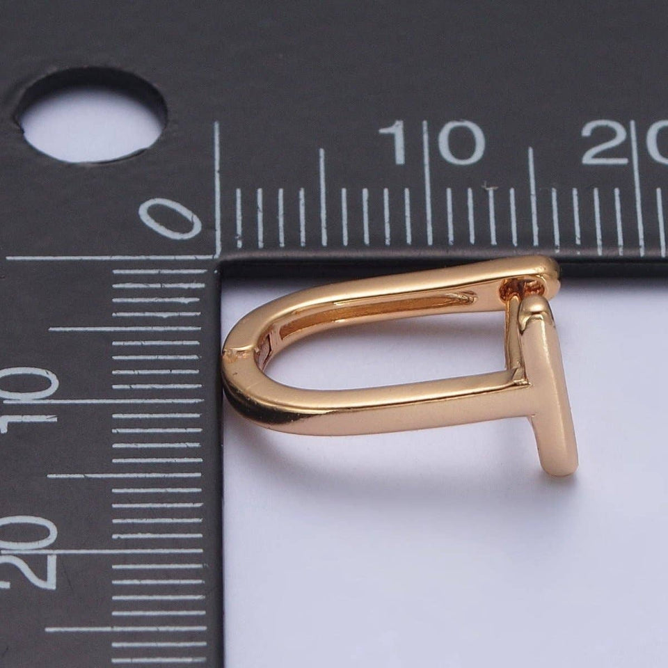Minimalist 24K Gold Filled T Bar U Shaped Huggie Hoop Earrings P-420