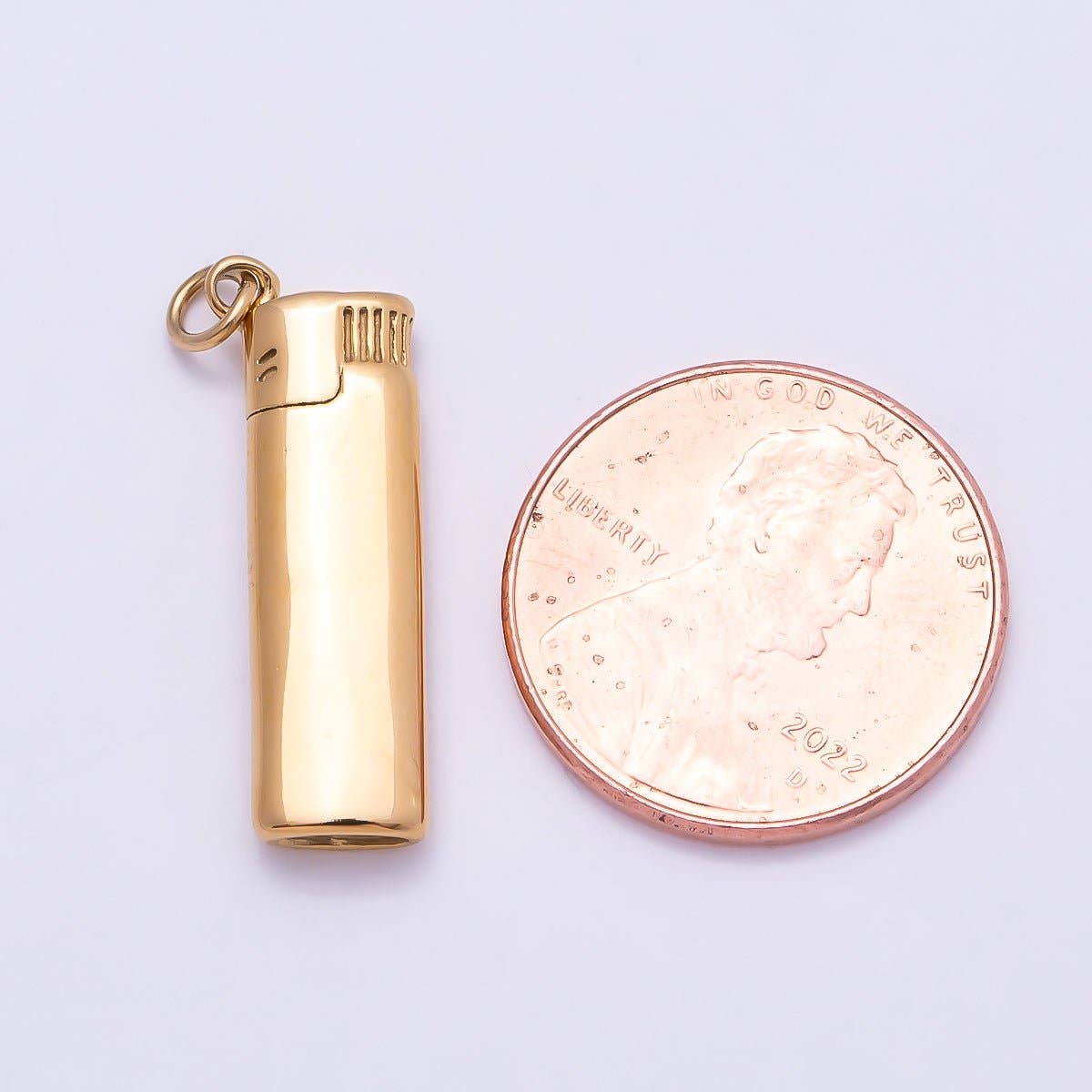 PVD Gold Stainless Steel 23mm Cigarette Lighter 3D Multidimensional Charm | Charms-01016