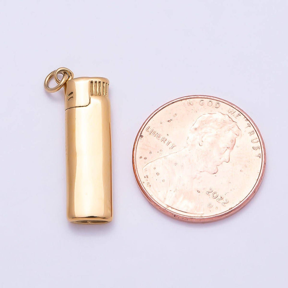 PVD Gold Stainless Steel 23mm Cigarette Lighter 3D Multidimensional Charm | Charms-01016