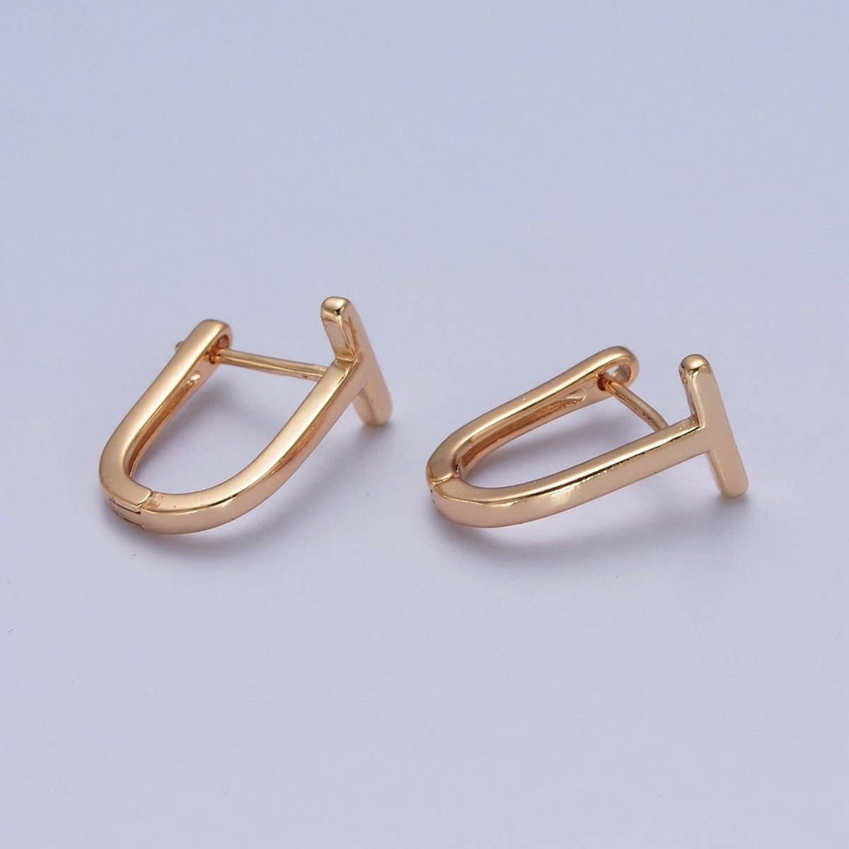 Minimalist 24K Gold Filled T Bar U Shaped Huggie Hoop Earrings P-420