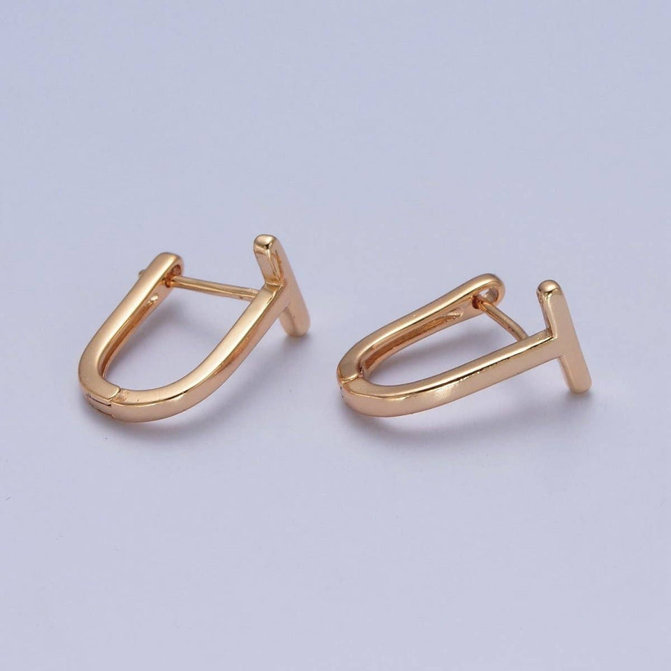 Minimalist 24K Gold Filled T Bar U Shaped Huggie Hoop Earrings P-420