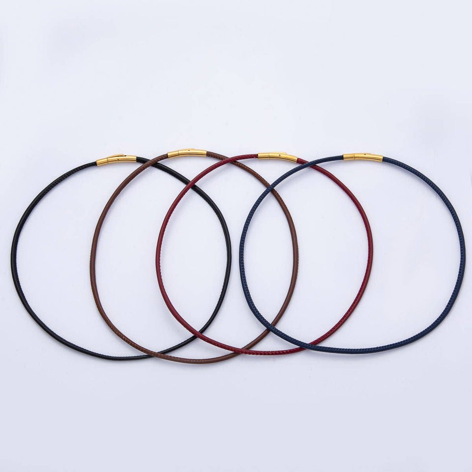 18K Gold Filled 4mm Black, Brown, Red, Blue Fall Faux Leather Cord 19 Inch Necklace | WA-3853 ~ WA-3856