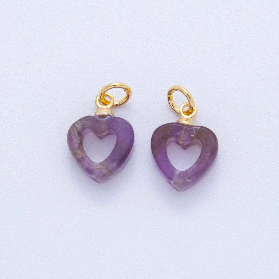 18K Gold Filled Purple Amethyst Gemstone Heart Charm | AC1548