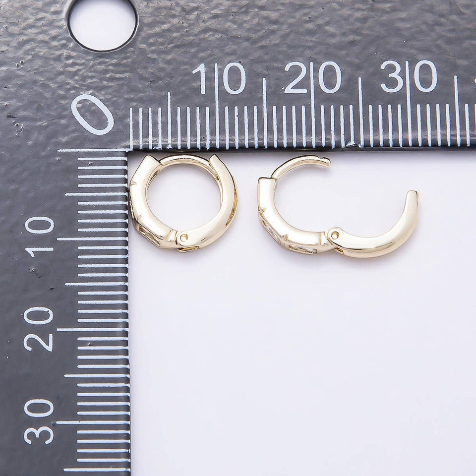 16K Gold Filled 11mm Triple Clear CZ Baguette Cartilage Huggie Earrings | Earrings-00439