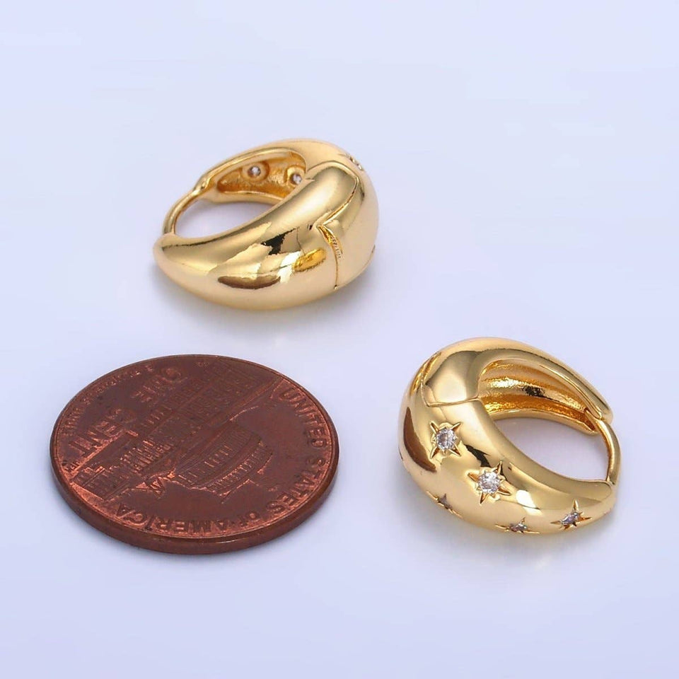 24K Gold Filled Celestial North Star CZ Dome Huggie Earrings | AD111