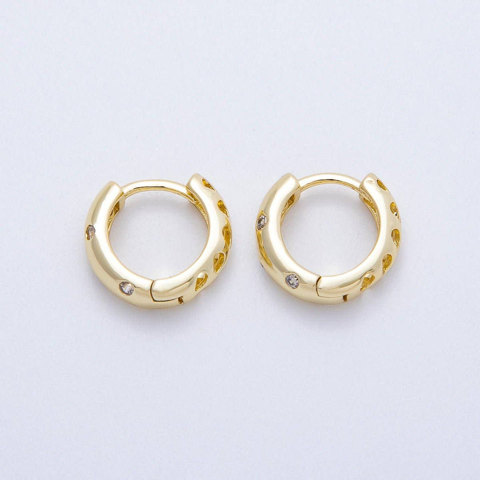 16K Gold Filled 12mm Clear CZ Dotted Cartilage Huggie Earrings | Earrings-00341