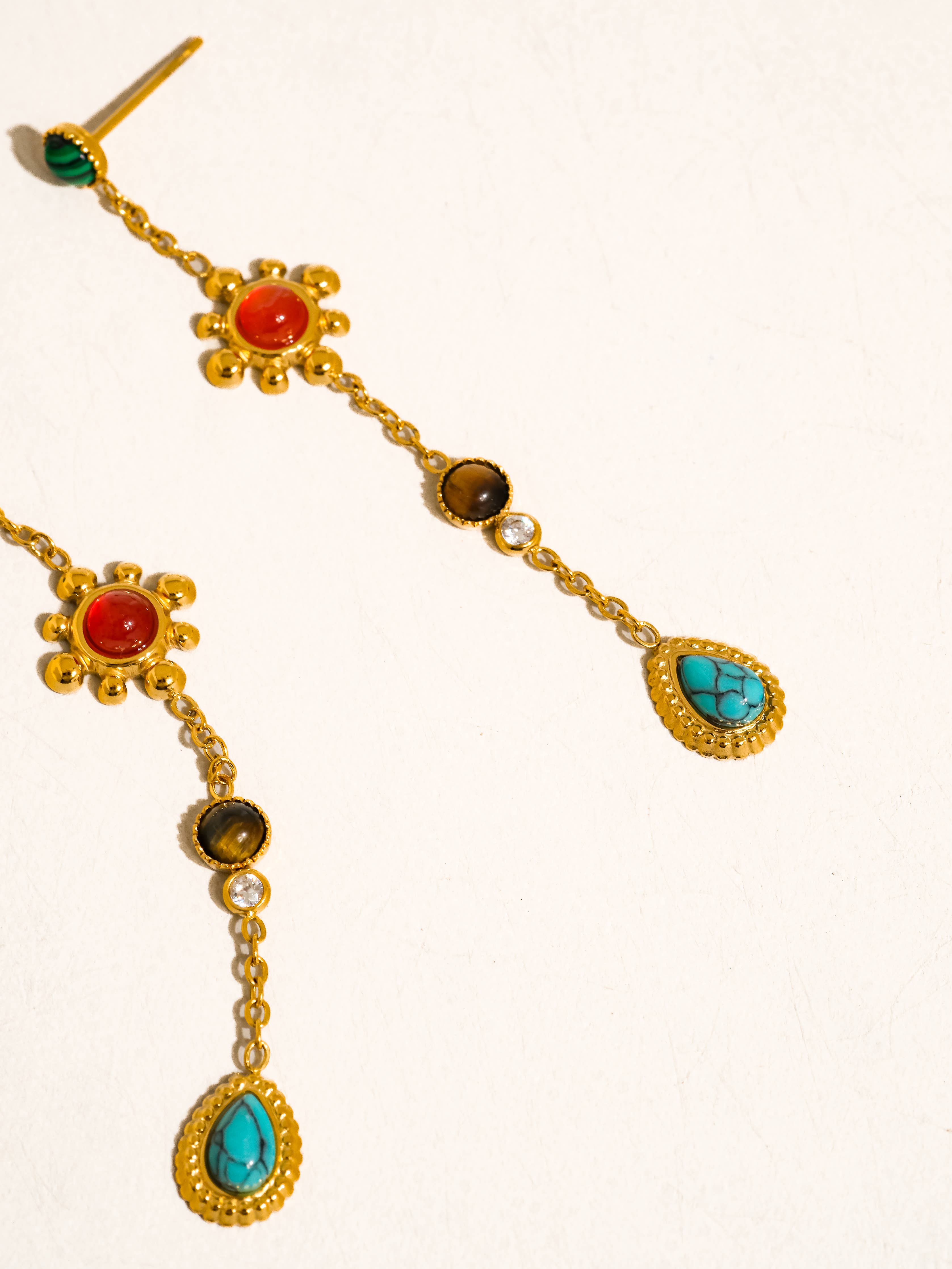 Bellevie 18K Gold Non-Tarnish Boho Gemstone Drop Earrings
