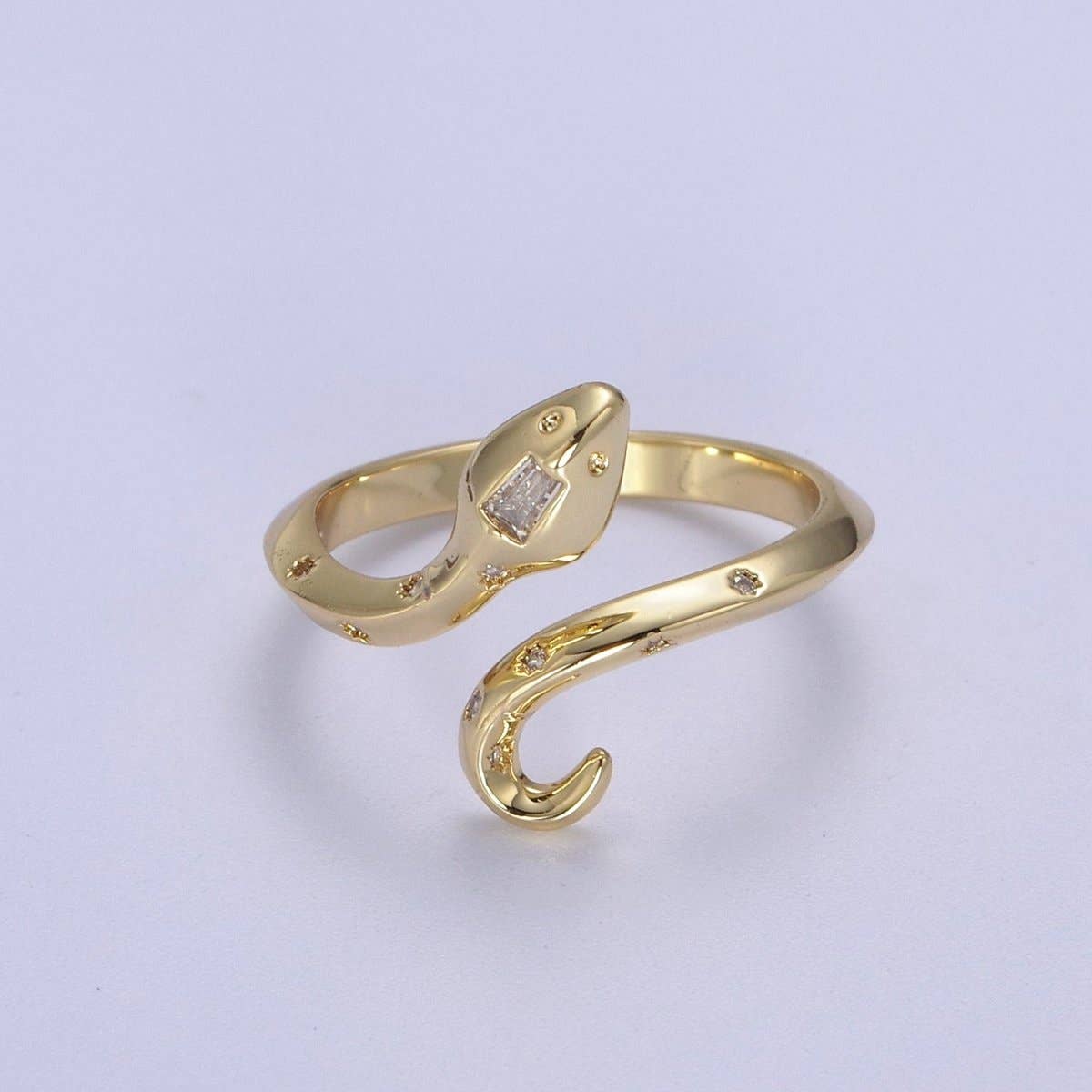 24K Gold Filled Serpent Ring, Adjustable Micro Pave Zirconia CZ Snake Ring, Dainty Curling Snake Jewelry U-464