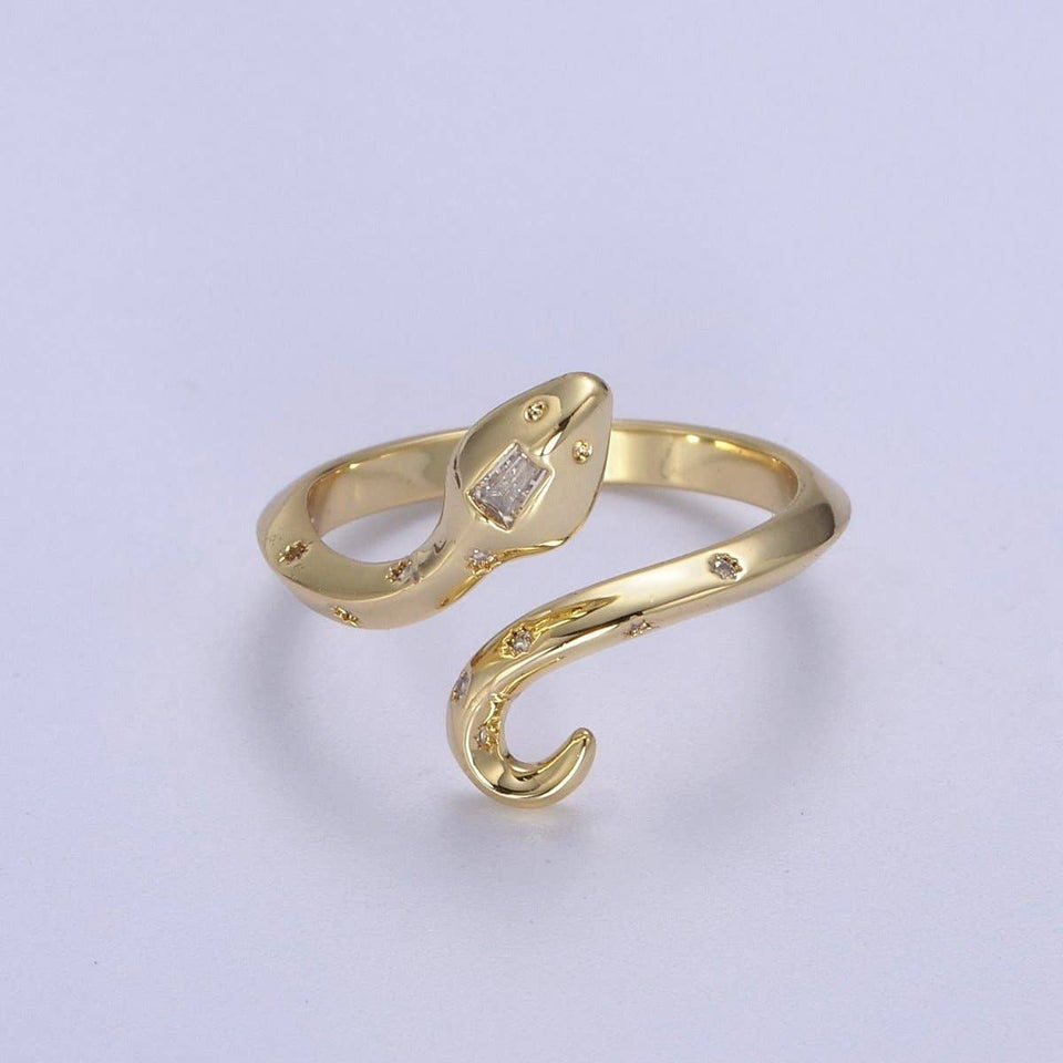 24K Gold Filled Serpent Ring, Adjustable Micro Pave Zirconia CZ Snake Ring, Dainty Curling Snake Jewelry U-464
