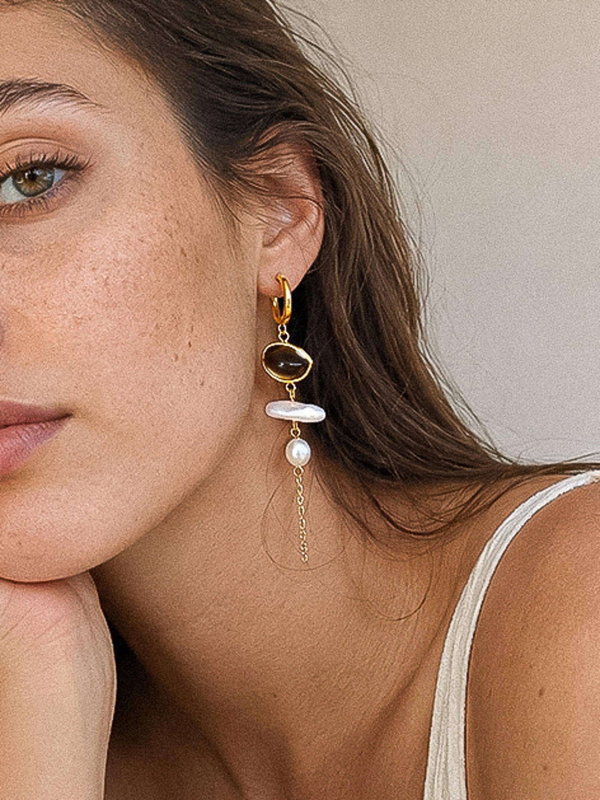 Libertine 18K Gold Natural Stone Pearl Drop Earrings