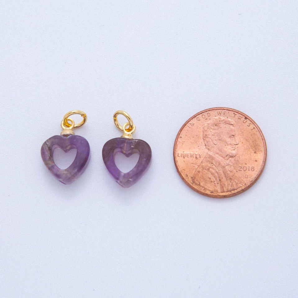 18K Gold Filled Purple Amethyst Gemstone Heart Charm | AC1548