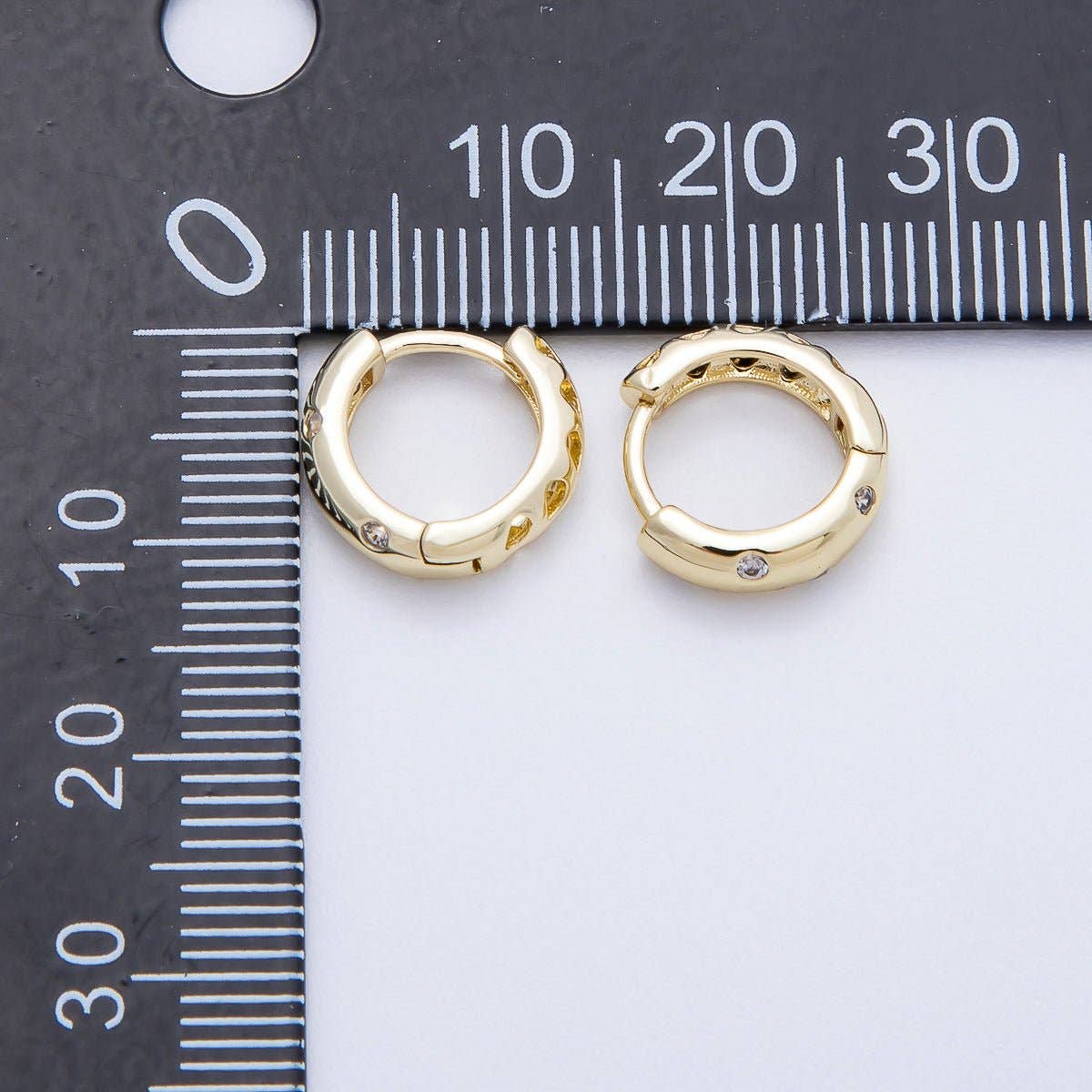 16K Gold Filled 12mm Clear CZ Dotted Cartilage Huggie Earrings | Earrings-00341