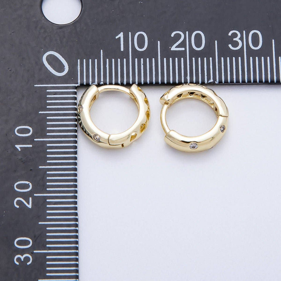 16K Gold Filled 12mm Clear CZ Dotted Cartilage Huggie Earrings | Earrings-00341