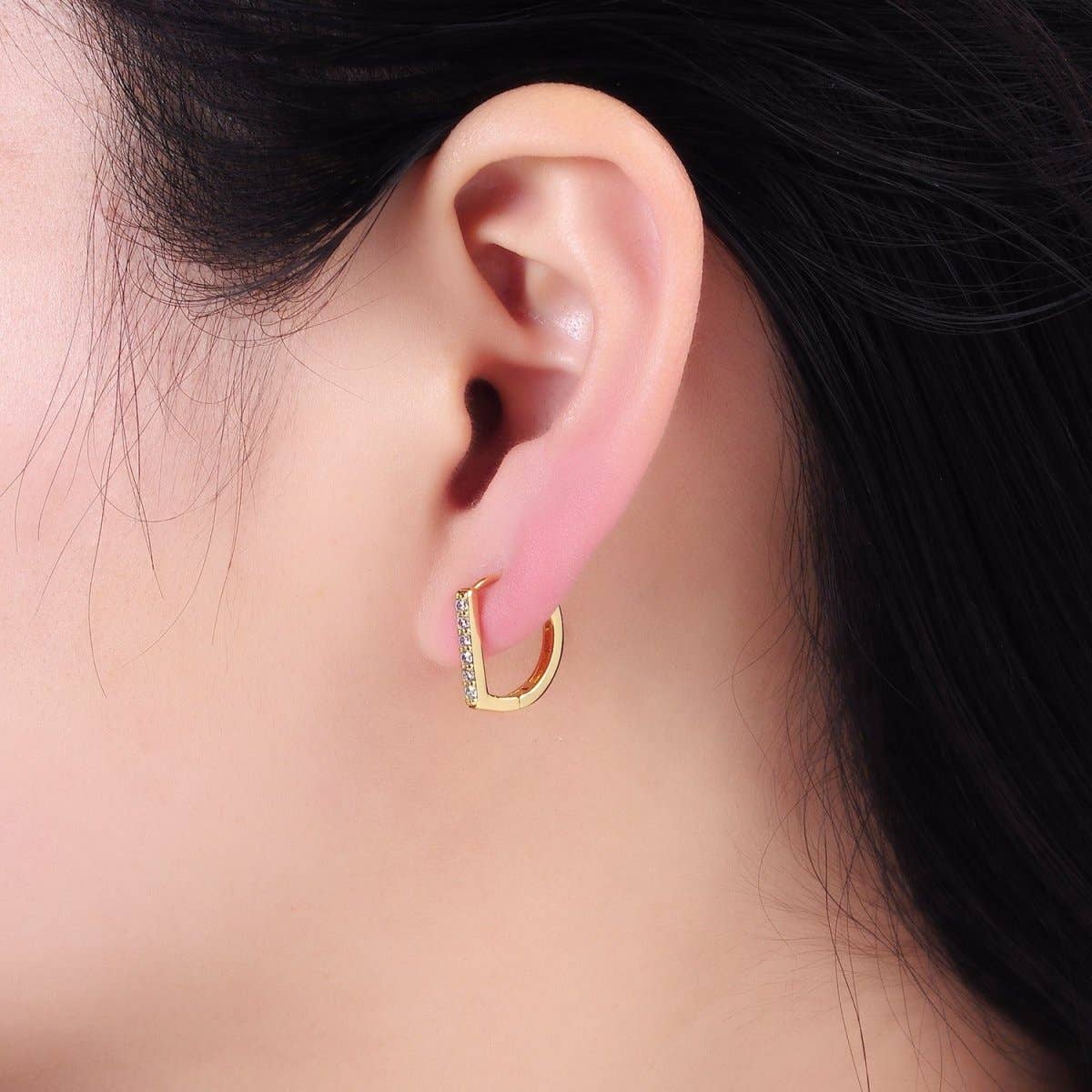 14K Gold Filled 15mm Micro Paved D Huggie Earrings | AB1328
