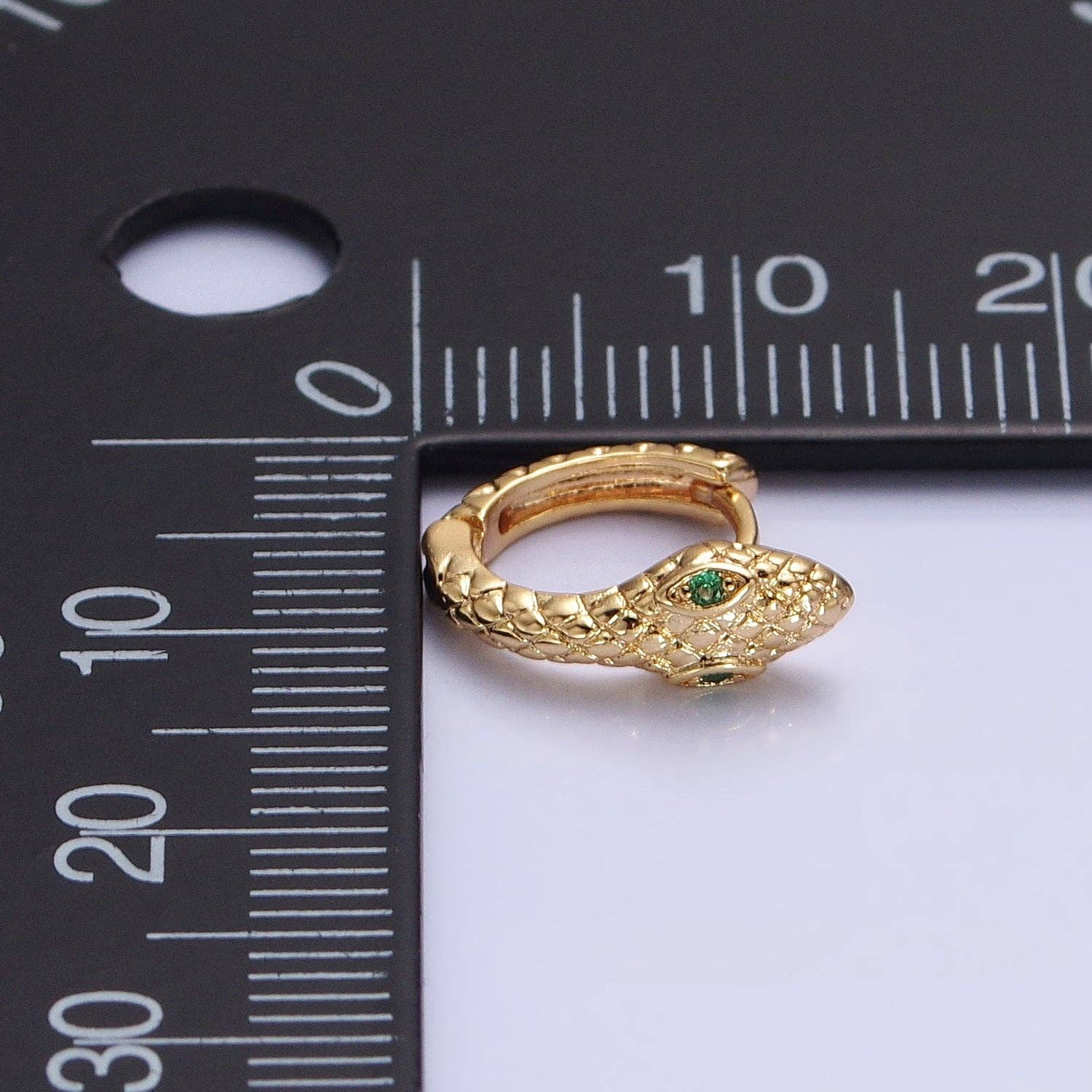 Green-Eyed Scaled Snake Serpent Cartilage Huggie Earrings