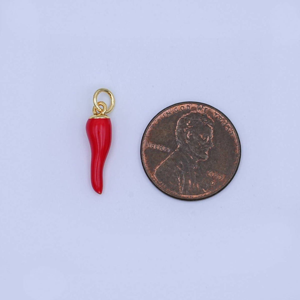 24K Gold Filled 17.5mm Red Enamel Chili Mini Charm | W478