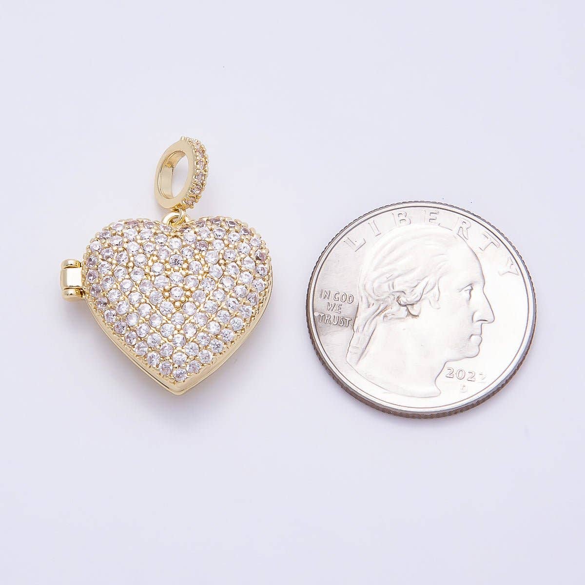 16K Gold Filled 22mm Micro Paved CZ Love Heart Locket Pendant | Charms-01033