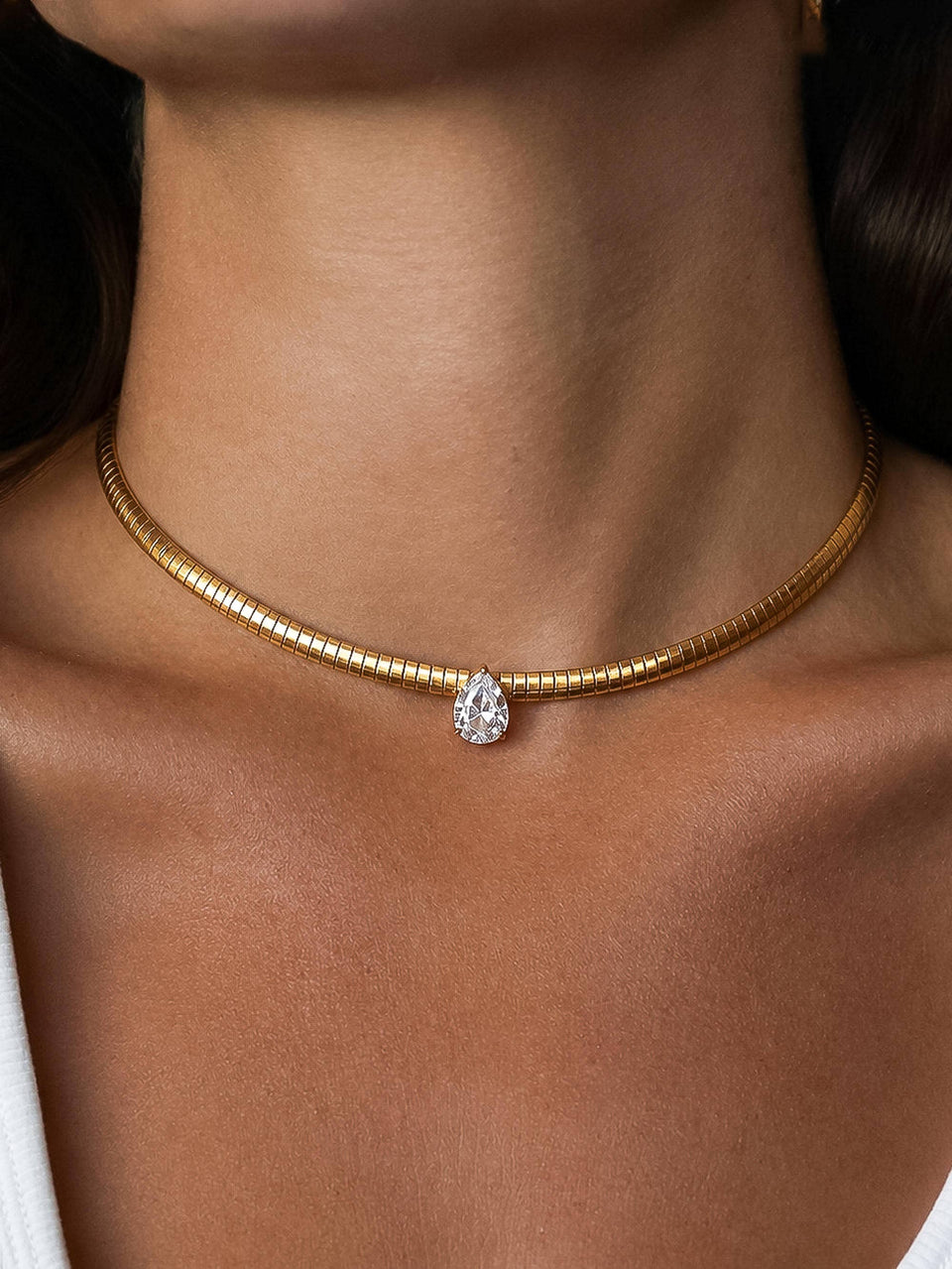 Northwood 18K Gold Non-Tarnish Teardrop CZ Choker Necklace