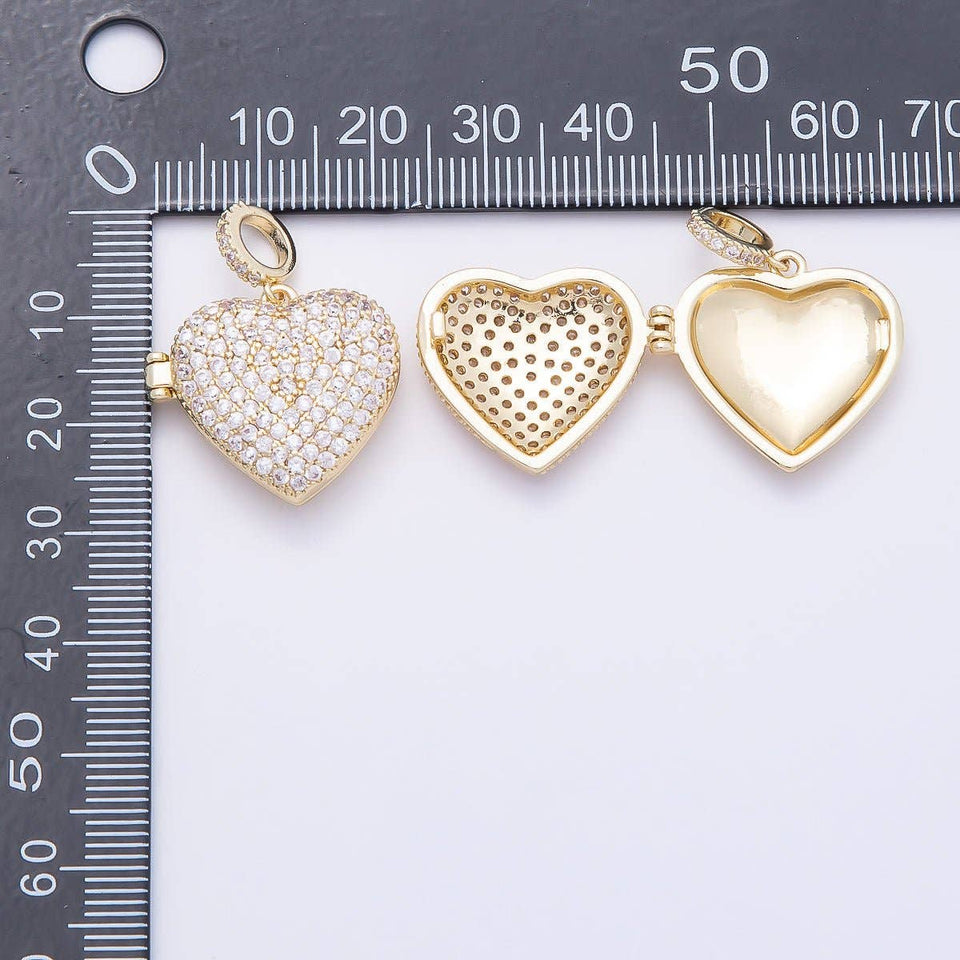 16K Gold Filled 22mm Micro Paved CZ Love Heart Locket Pendant | Charms-01033