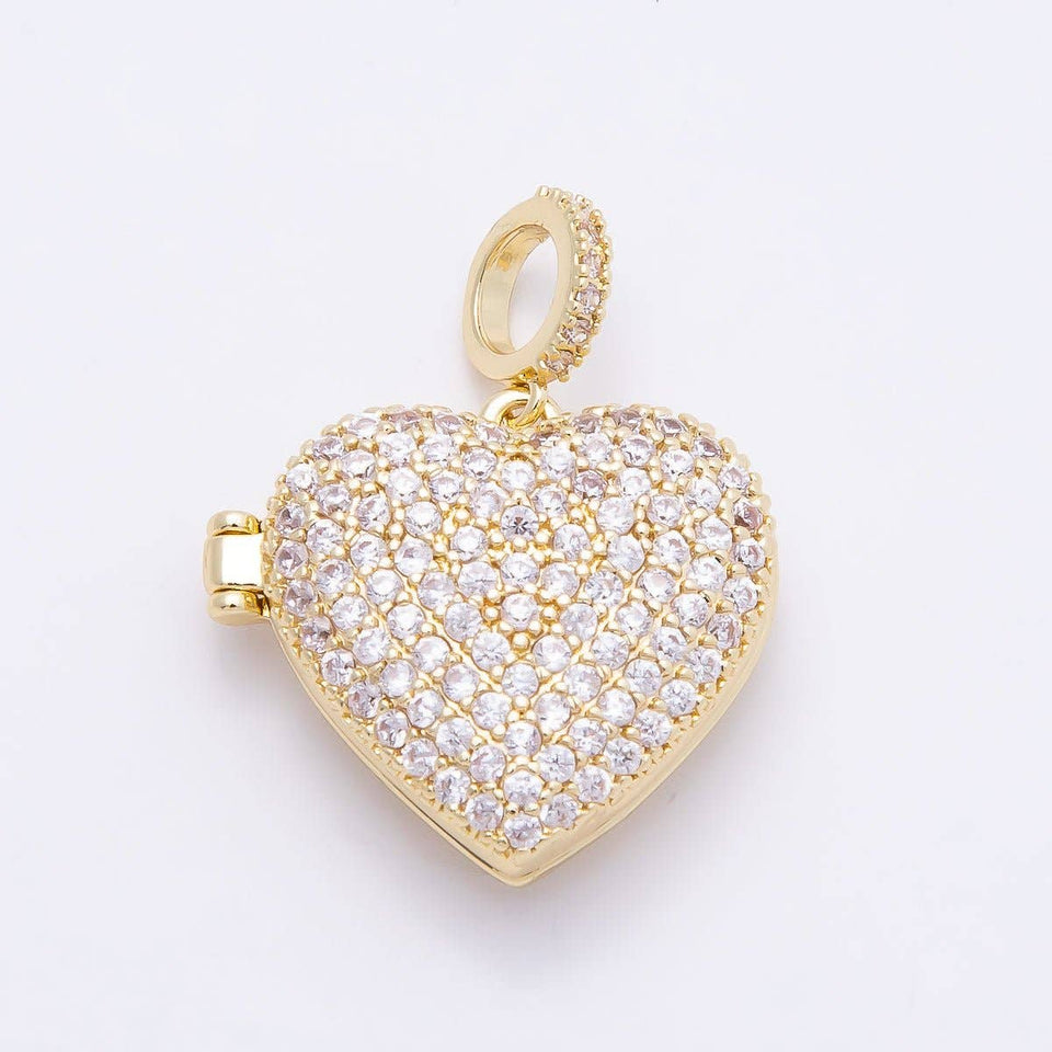 16K Gold Filled 22mm Micro Paved CZ Love Heart Locket Pendant | Charms-01033