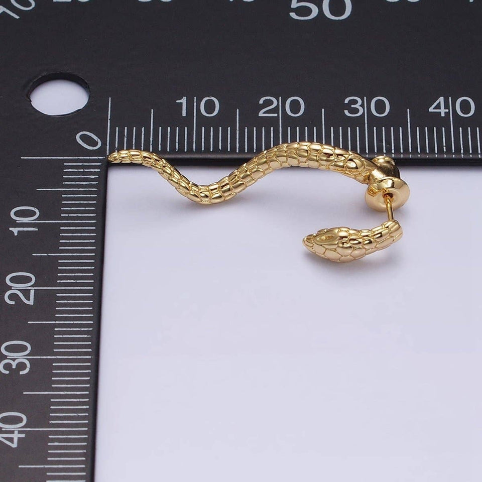 16K Gold Filled Snake Serpent Textured Wavy Drop Stud Earrings in Gold & Silver | AD1476 AD1477