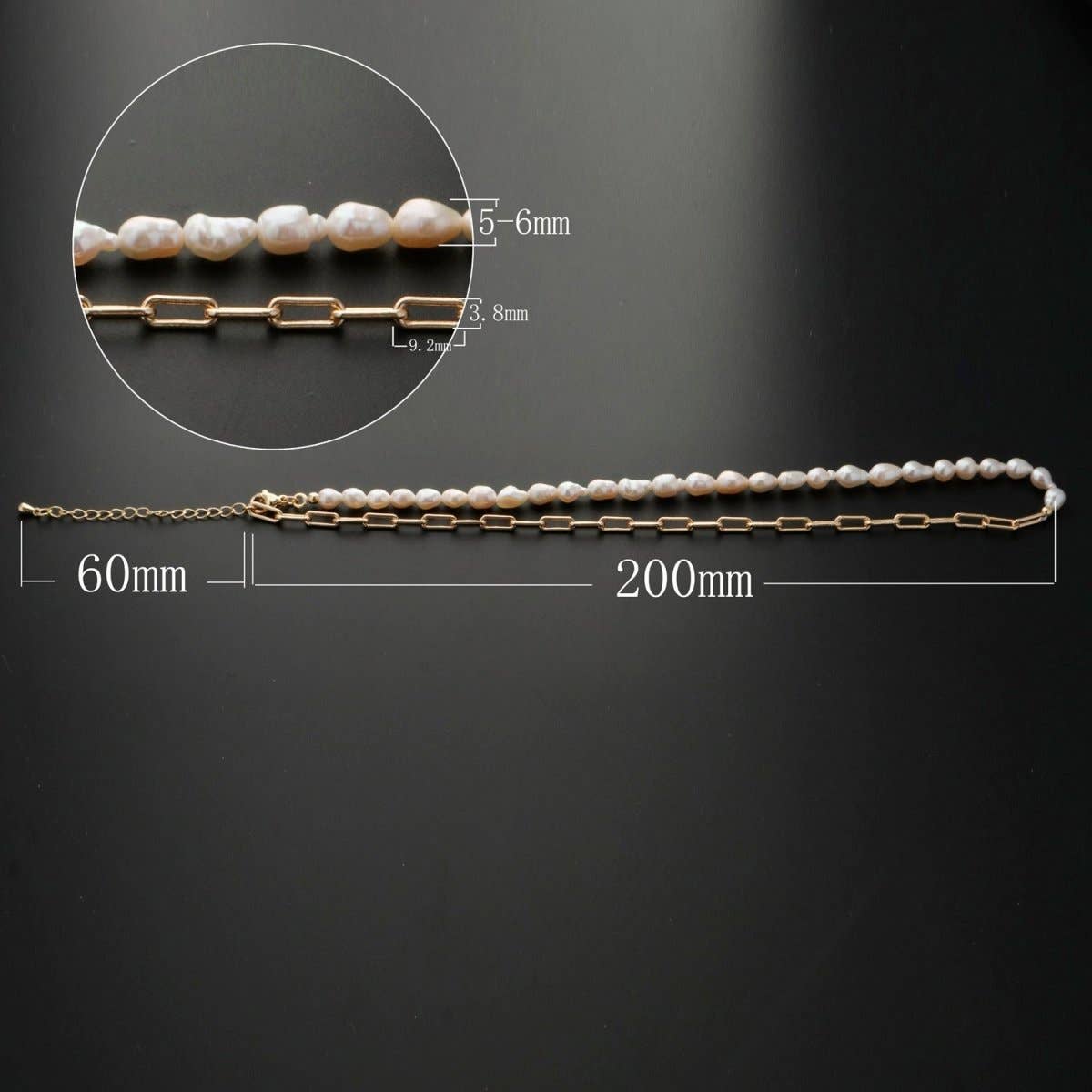 18k Gold Filled Freshwater Pearl Half Chain Necklace Paper Clip Link 16 inch + 2" extender Length Handmade Minimalist Jewelry | WA-331 Clearance Pricing