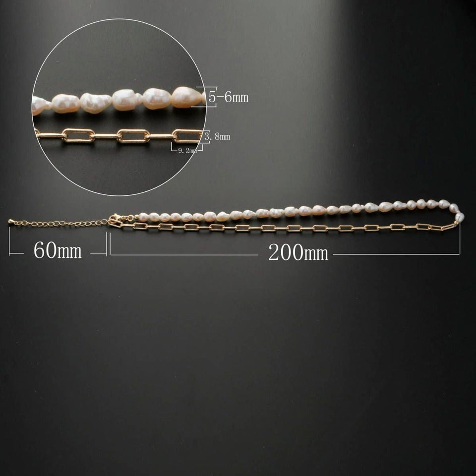 18k Gold Filled Freshwater Pearl Half Chain Necklace Paper Clip Link 16 inch + 2" extender Length Handmade Minimalist Jewelry | WA-331 Clearance Pricing