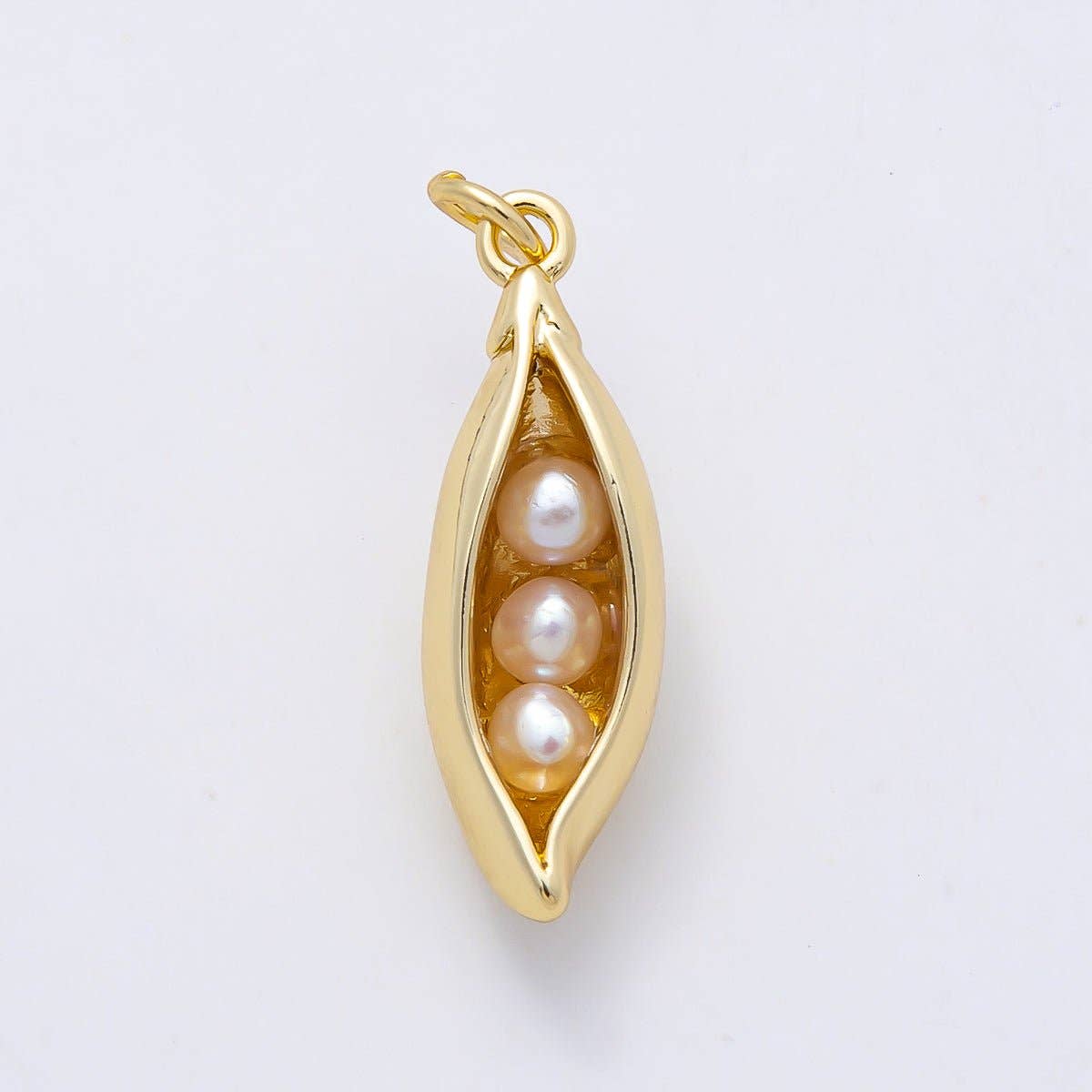 16K Gold Filled 24mm Shell Pearl Pea Pod 3D Multidimensional Charm | Charms-00956