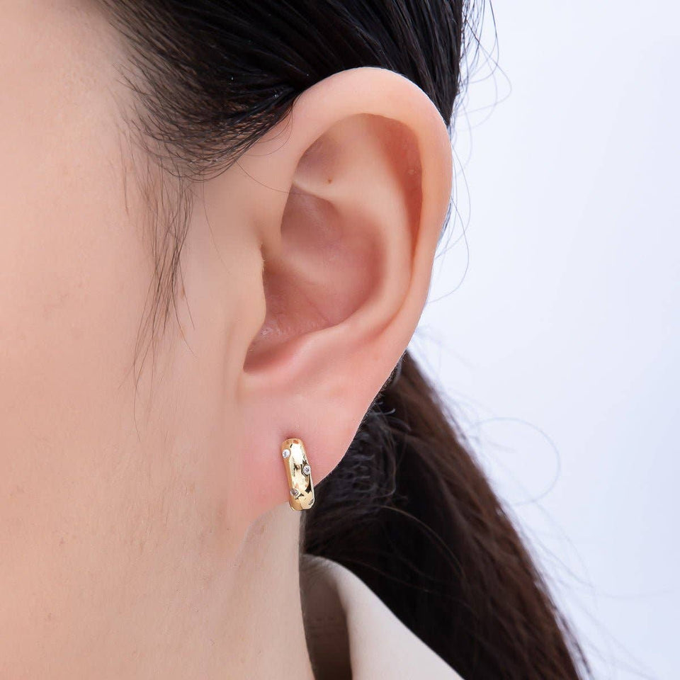 16K Gold Filled 12mm Clear CZ Dotted Cartilage Huggie Earrings | Earrings-00341