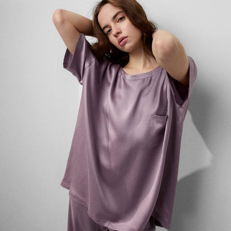 Washable Silk Tee Pant Set in Frosted Crocus