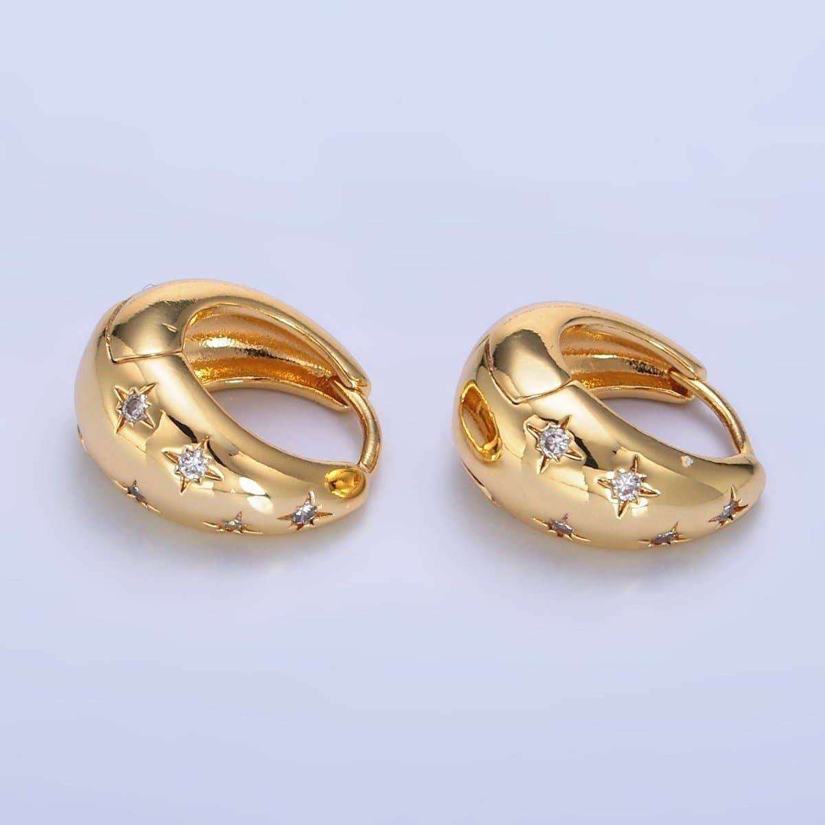 24K Gold Filled Celestial North Star CZ Dome Huggie Earrings | AD111