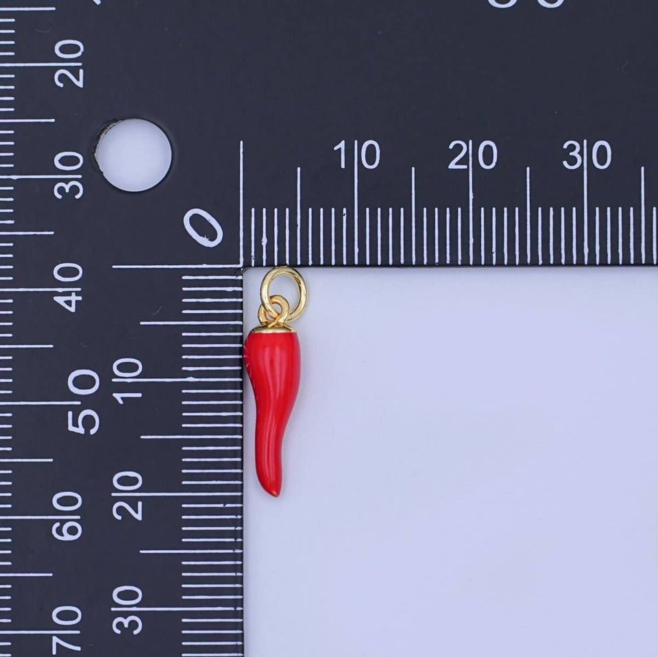 24K Gold Filled 17.5mm Red Enamel Chili Mini Charm | W478