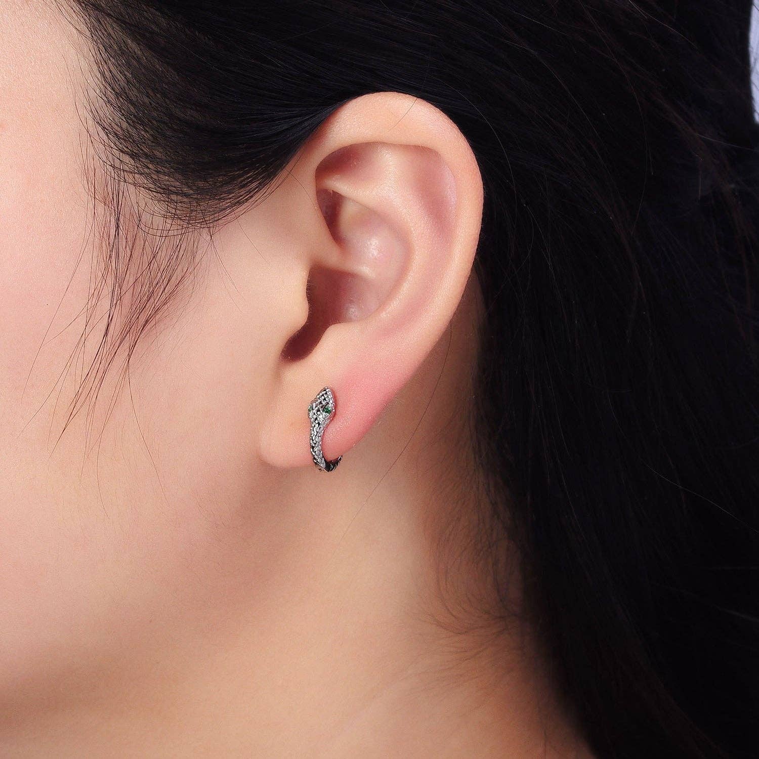 Green-Eyed Scaled Snake Serpent Cartilage Huggie Earrings