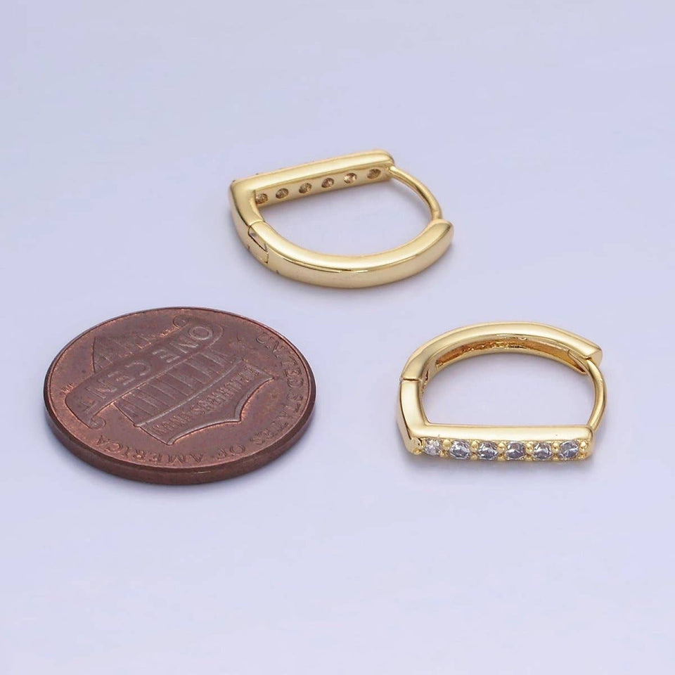 14K Gold Filled 15mm Micro Paved D Huggie Earrings | AB1328