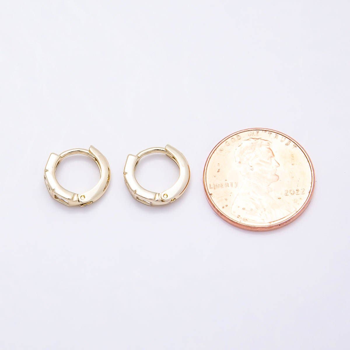16K Gold Filled 11mm Triple Clear CZ Baguette Cartilage Huggie Earrings | Earrings-00439
