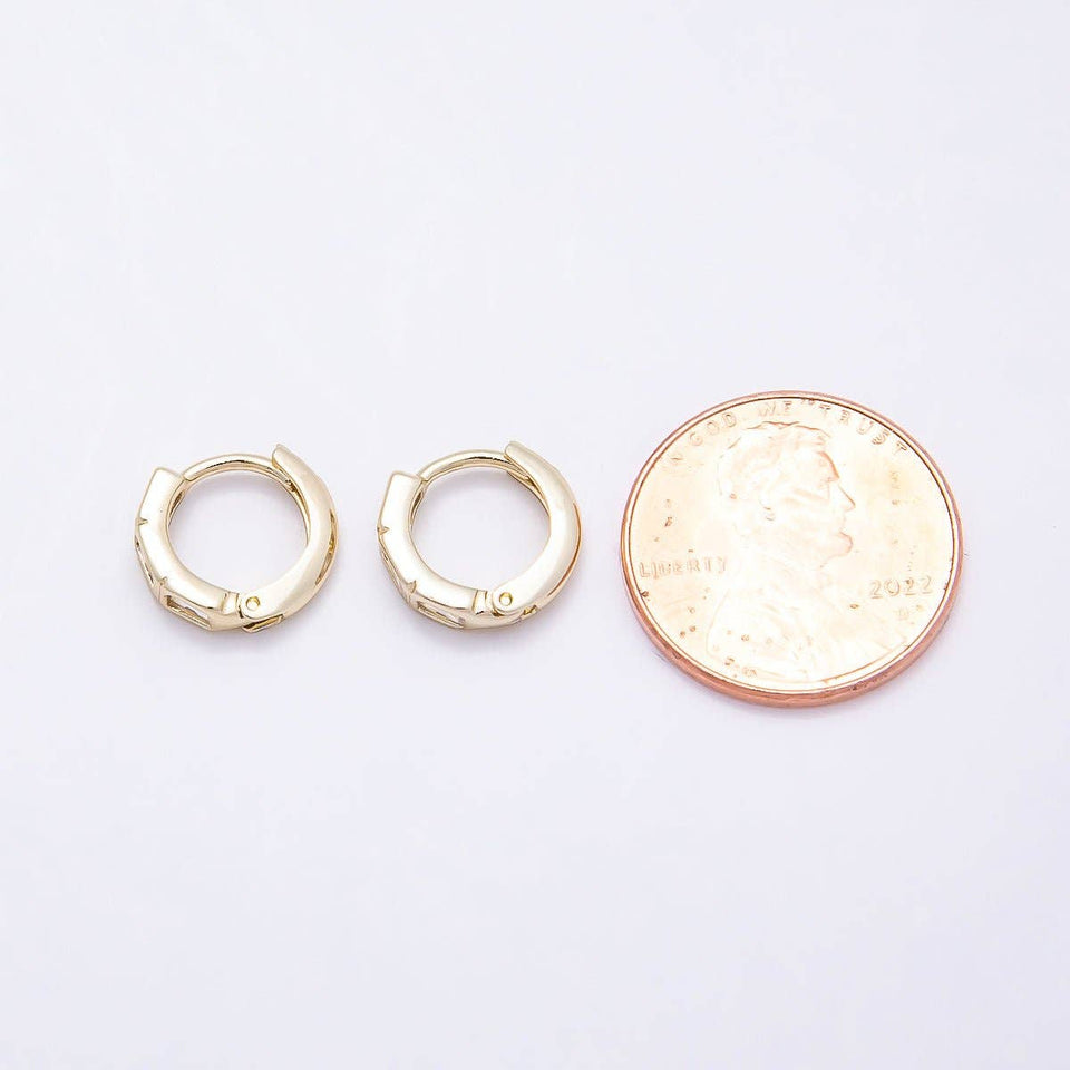 16K Gold Filled 11mm Triple Clear CZ Baguette Cartilage Huggie Earrings | Earrings-00439