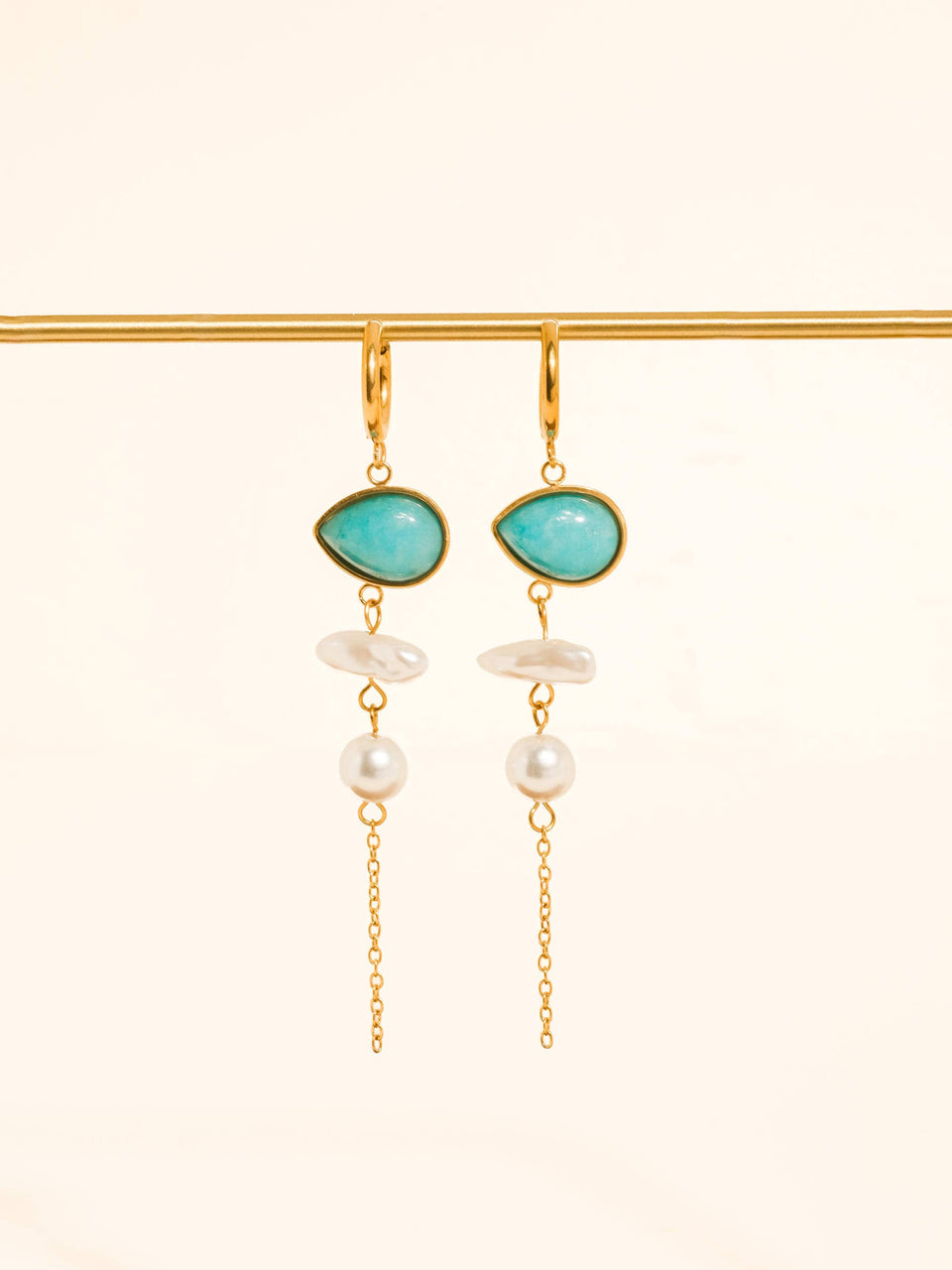 Libertine 18K Gold Natural Stone Pearl Drop Earrings