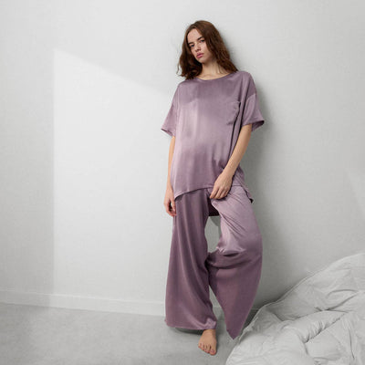 Lunya Washable Silk Tee Pant Set in Frosted Crocus