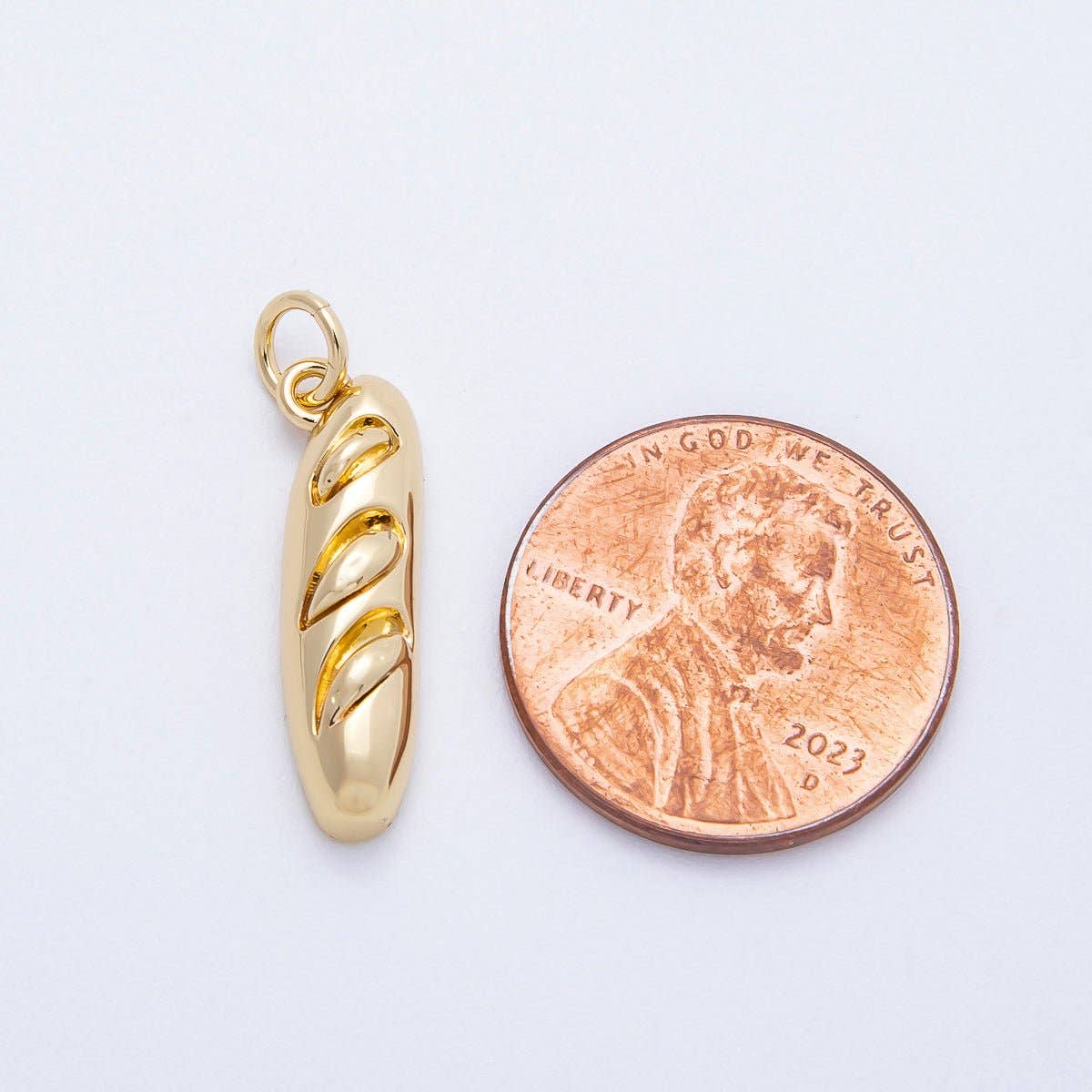 16K Gold Filled 21mm Bread Baguette Breakfast Charm | Charms-00717