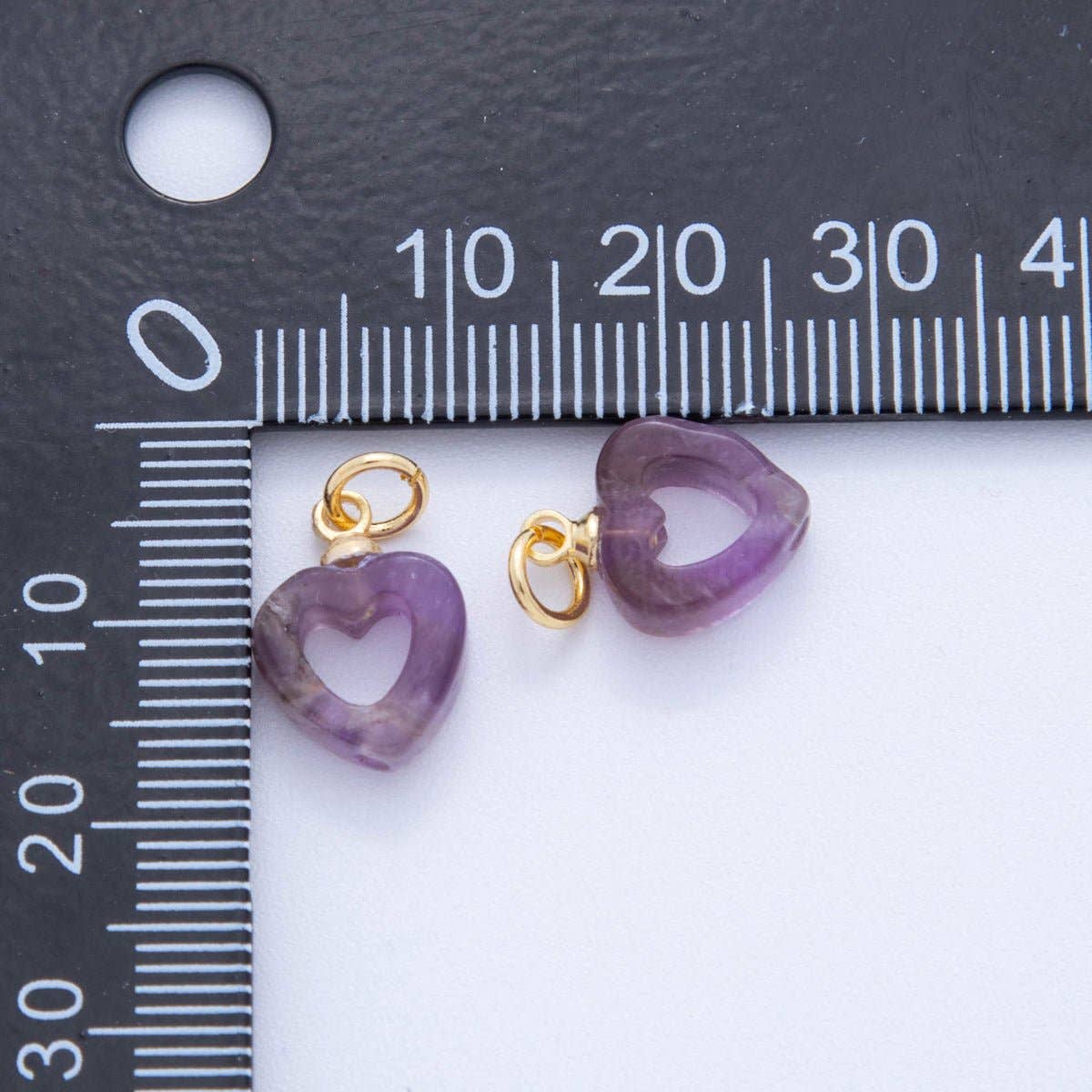 18K Gold Filled Purple Amethyst Gemstone Heart Charm | AC1548